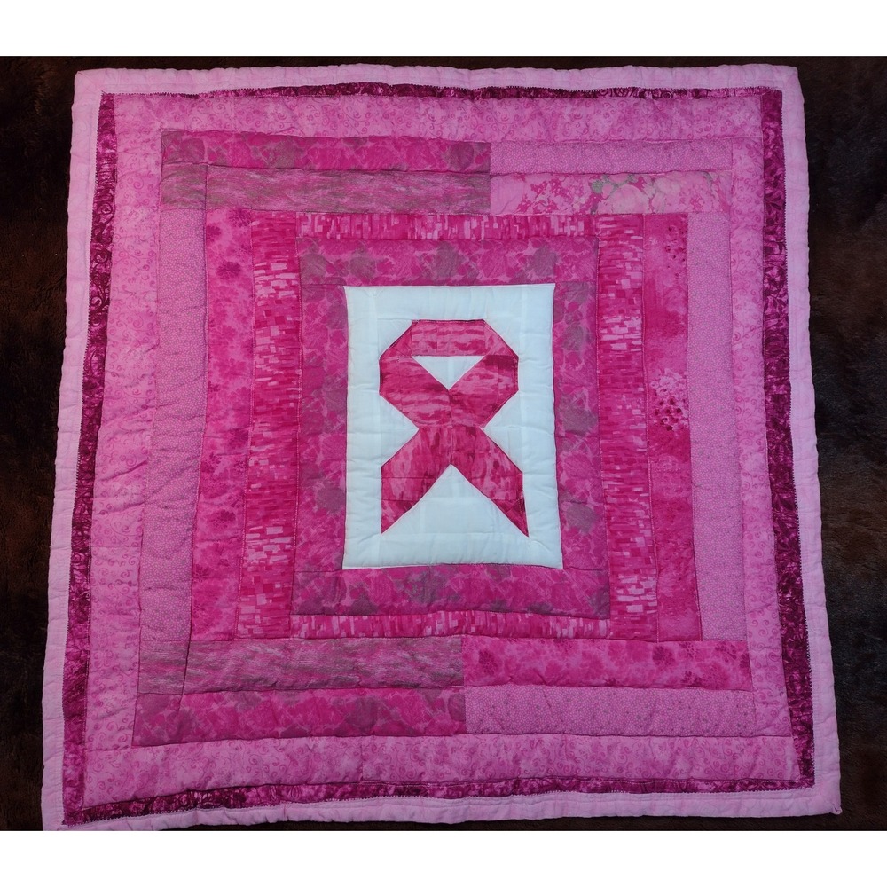 Handmade Breast Cancer Awareness Quilt Wall Hanging Pink Ribbon‎ One-of-a-Kind